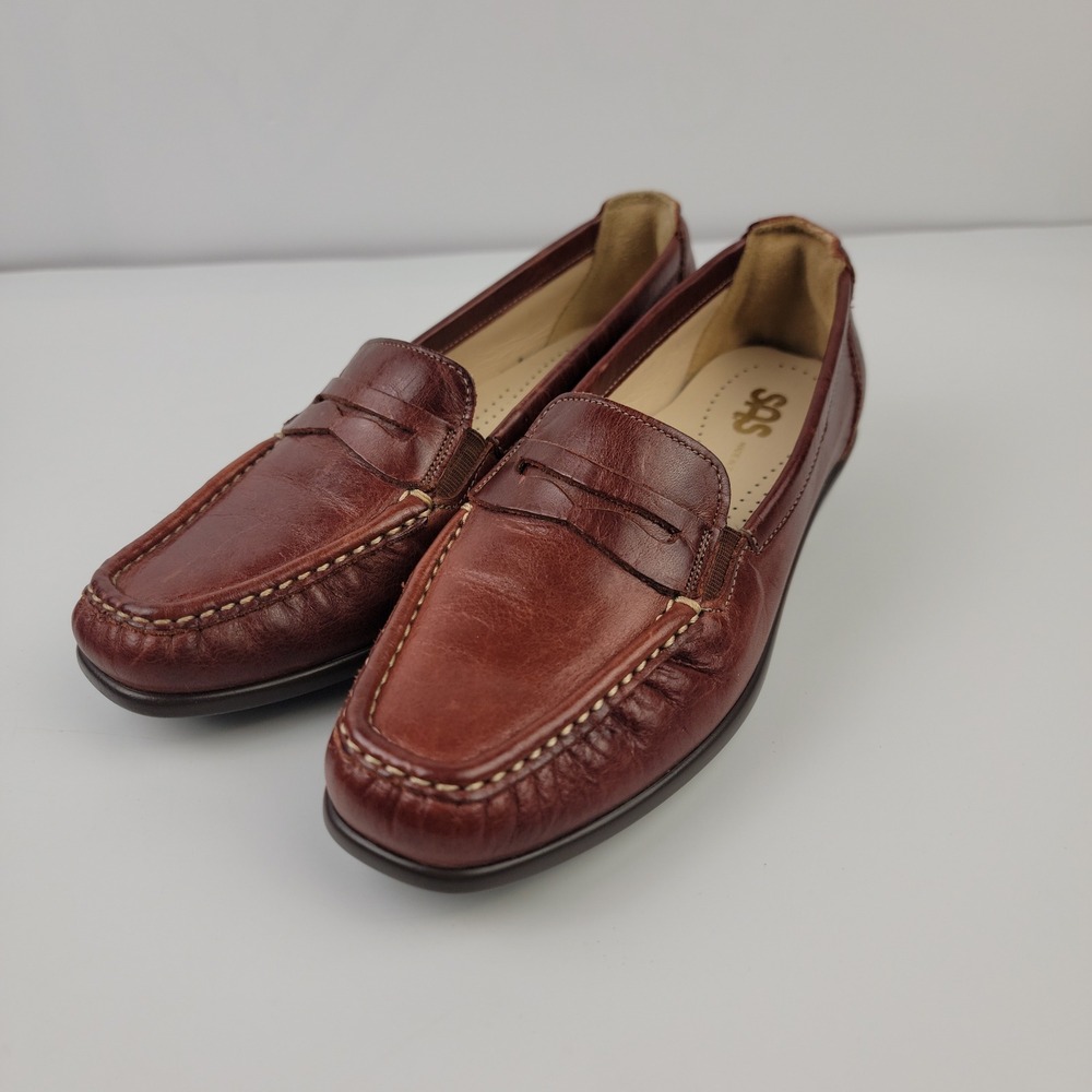 SAS Hope Womens Brown Leather Penny Loafers Flats Size 7.5 M Made in USA
